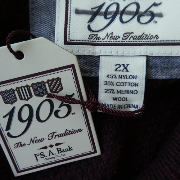 NEW Jos A Bank 1905 Collection Sweater Cardigan Burgundy Merino Wool Blend 2X - Picture 5 of 5